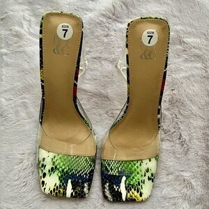 NEW YORK & COMPANY Heather Multi Color Clear Block Heel Mules Size 7 NWOB